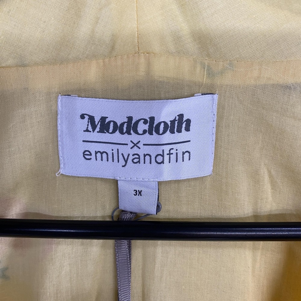 ModCloth X Emilyandfin Dress Womens 3X Yellow Babydoll Floral Fit Flare Midi - Picture 7 of 16